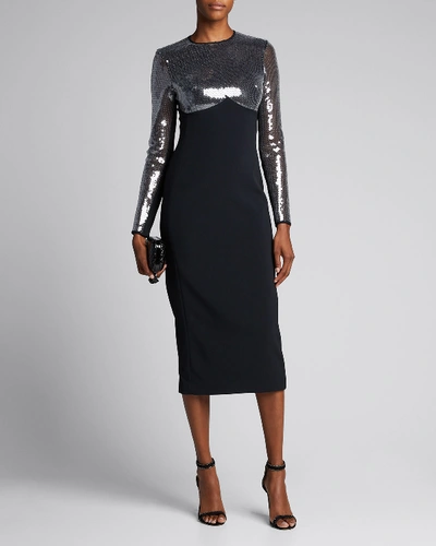 David Koma Cady Sequined-sleeve Dress In Black