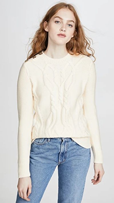 Jason Wu Button-embellished Cable-knit Merino Wool Jumper In White