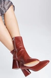 Rag & Bone Fei Leather Block-heel Booties In Russet