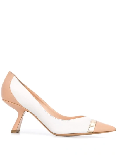 Nicholas Kirkwood Lexi Colourblock Leather Pointed Pumps, Nude In White