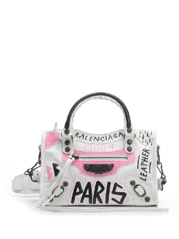 Balenciaga Mini City Graffiti Logo Tote Bag In White | ModeSens