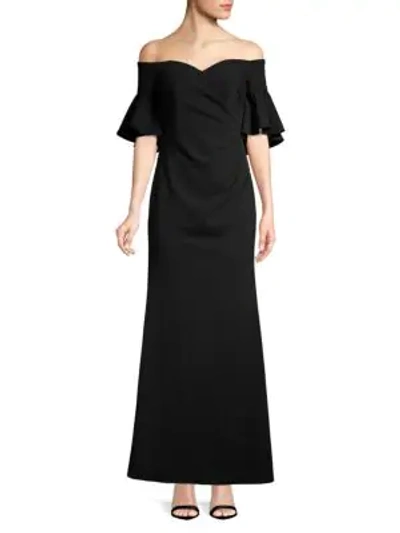 Calvin Klein Off-the-shoulder Evening Gown In Black