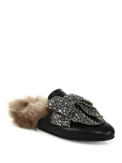 Gucci Princetown Bow-studded Leather Slippers In Black