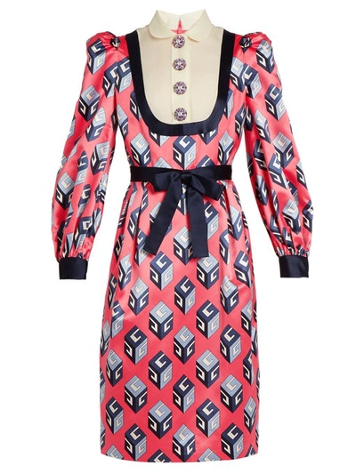 Gucci Gg Wallpaper Printed Silk Dress, Pink/blue In Pink Print