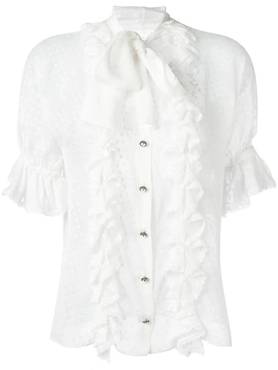 Dolce & Gabbana Polka Dot Ruffled Blouse In White