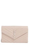 Saint Laurent Monogram Large Grain De Poudre Calfskin Wallet On Chain In Marble Pink