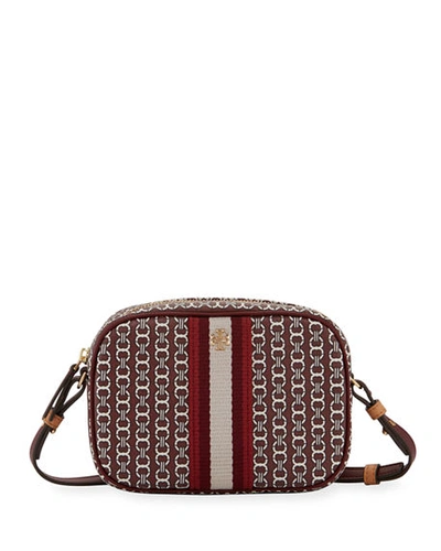 Tory Burch Mini Gemini Link Canvas Crossbody Camera Bag In Red Pattern