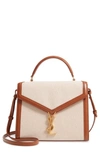 Saint Laurent Cassandra Medium Linen Toile Canvas Top-handle Bag In Naturel/ Beige/ Black