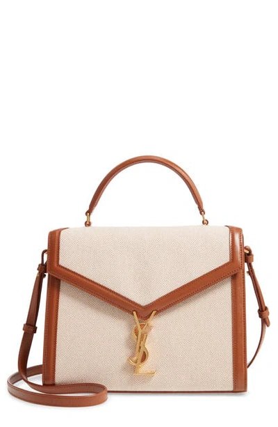 Saint Laurent Cassandra Medium Linen Toile Canvas Top-handle Bag In Naturel/ Beige/ Black