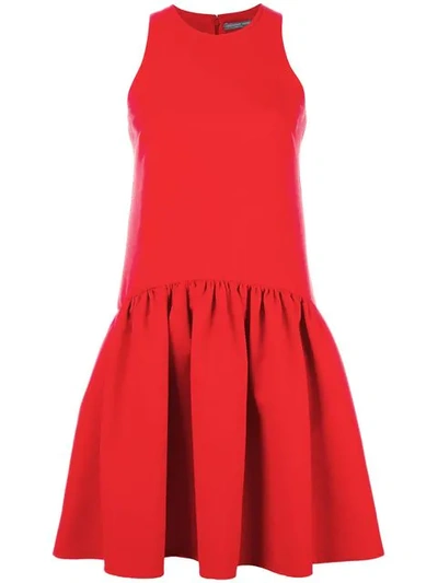 Alexander Mcqueen Floral-embossed Scallop-edged Dress In Red
