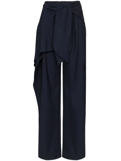 Chloé Front Tie Flannel Trousers In Blue