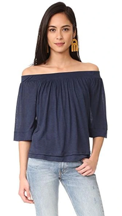 Three Dots Shoulder Double Layer Top In Night Iris