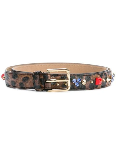 Dolce & Gabbana Embellished Leopard Print Belt In Brown