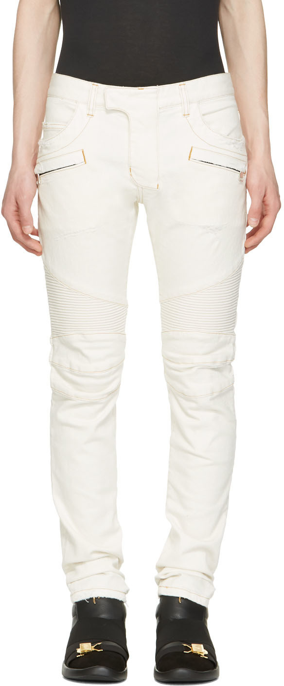 Balmain Off-white Slim Biker Jeans | ModeSens