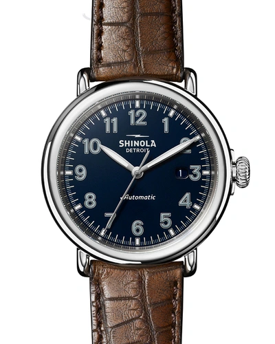 Shinola Men's 45mm Runwell Automatic Watch With Alligator Strap In Blue