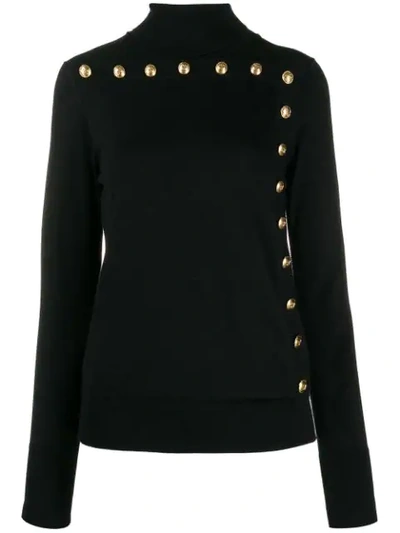 Escada Seton Wool Turtleneck Sweater W/ Button Trim In Black