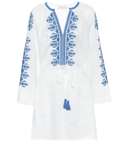 Tory Burch Tassel-detail Embroidered Mini Dress In White