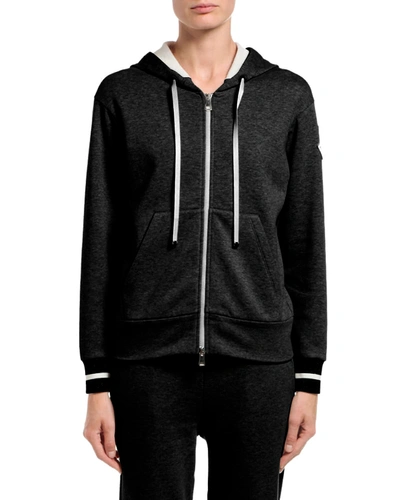Moncler Hooded Zip-up Sweatshirt In Black