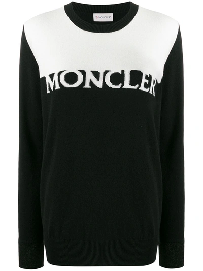 Moncler Bicolor Wool/cashmere Logo Jumper In Black