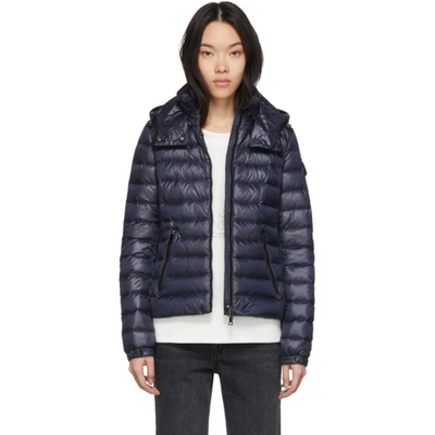 Moncler Bleu Fitted Puffer Coat W/ Detachable Hood In Navy