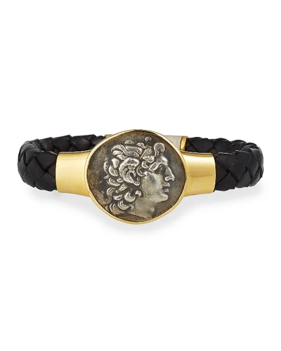 Jorge Adeler Men's Ancient Alexander The Great Coin Braided Leather Bracelet In Gold