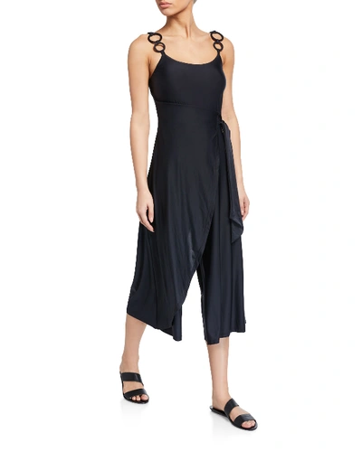 Água De Coco O-ring Draped Coverup Romper In Cafe