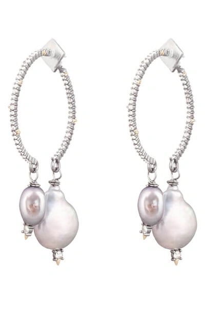 Alexis Bittar Two-part Pave Hoop Earrings W/ Pearl Drops In Gold