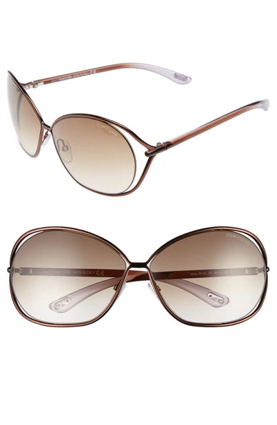 Tom Ford Carla 66mm Oversized Round Metal Sunglasses In Brown/ Brown