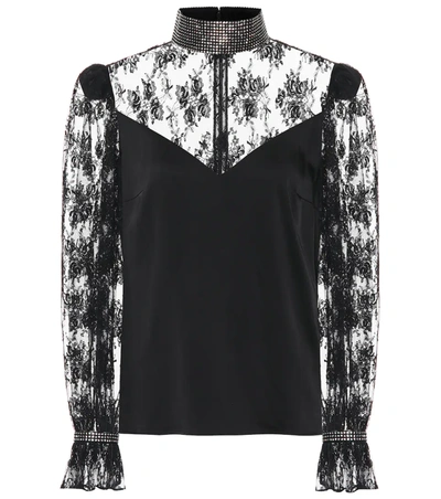 Christopher Kane Crystal-embellished Satin And Lace Blouse In Black