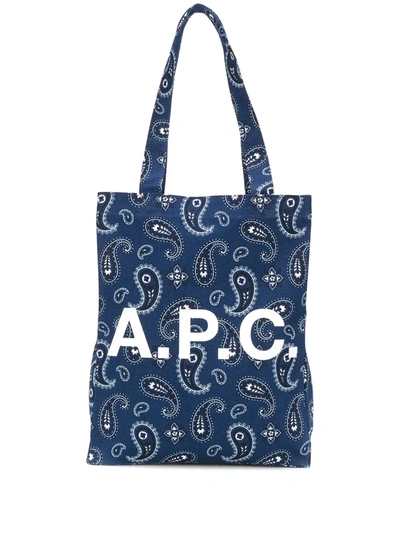 Apc Paisley Printed Canvas Lou Tote Bag In Navy Blue