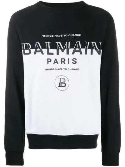 Balmain Printed Cotton Jersey Sweatshirt In White,black