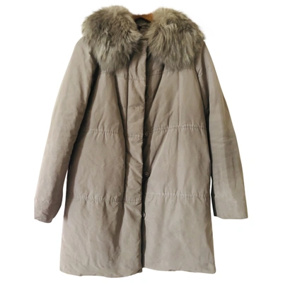 Pre-owned Moncler Long Khaki Raccoon Coat