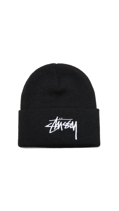 Stussy Stock Cuff Logo Beanie In Black