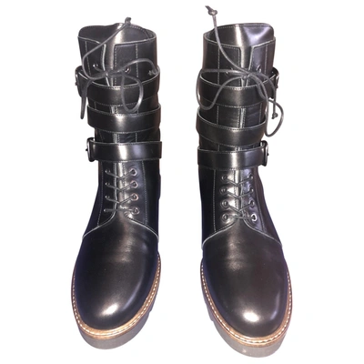 Pre-owned Stuart Weitzman Leather Lace Up Boots In Black