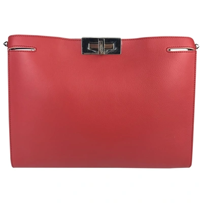 Pre-owned Fendi Peekaboo Leather Clutch Bag In Red