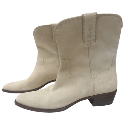 Pre-owned Gucci Ankle Boots In Beige