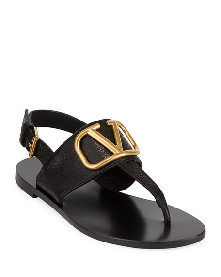  Valentino  Vlogo Flat Leather Thong Sandals  In Nero ModeSens