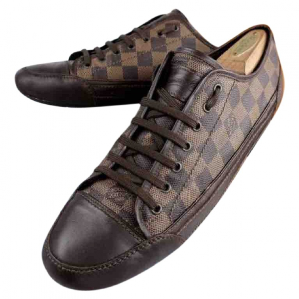 Pre-Owned Louis Vuitton Match Up Brown Cloth Trainers | ModeSens