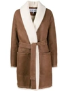 Loewe Belted Shearling Coat In Brown