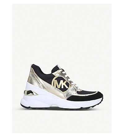 Michael Michael Kors Mickey Panelled Leather And Canvas Trainers In Black/comb
