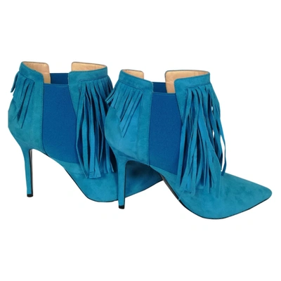 Pre-owned Aperlai Turquoise Suede Ankle Boots