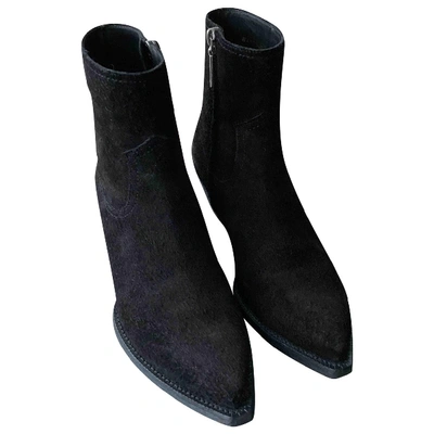 Pre-owned Saint Laurent Lukas Black Suede Boots