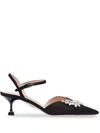 Miu Miu Crystal-embellished Satin Slingback Pumps In Black