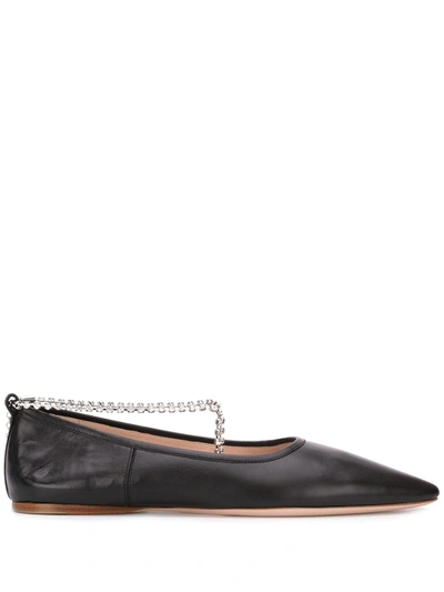 Miu Miu Embellished Leather Ballet Flats In Black