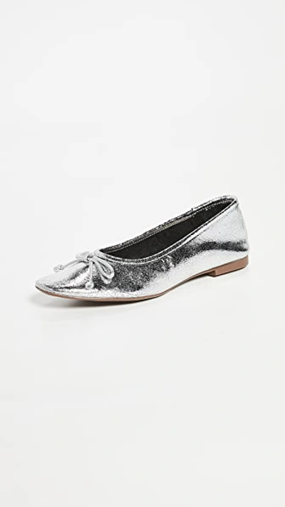 Schutz Women's Arissa Embossed Square-toe Flats In Silver Leather