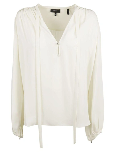 Theory Tie Neck Shift Blouse In Basic