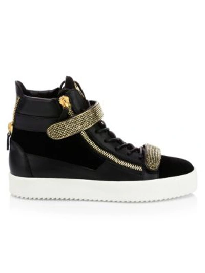 Giuseppe Zanotti High-top Leather Double-strap Trainers In Black