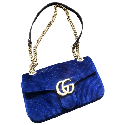 Pre-owned Gucci Marmont Blue Velvet Handbag