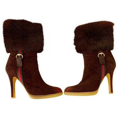 Pre-owned Gucci Brown Suede Ankle Boots