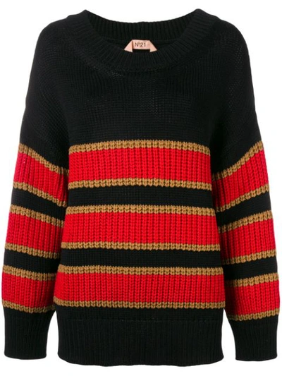 N°21 Oversized Striped Sweater In Black
